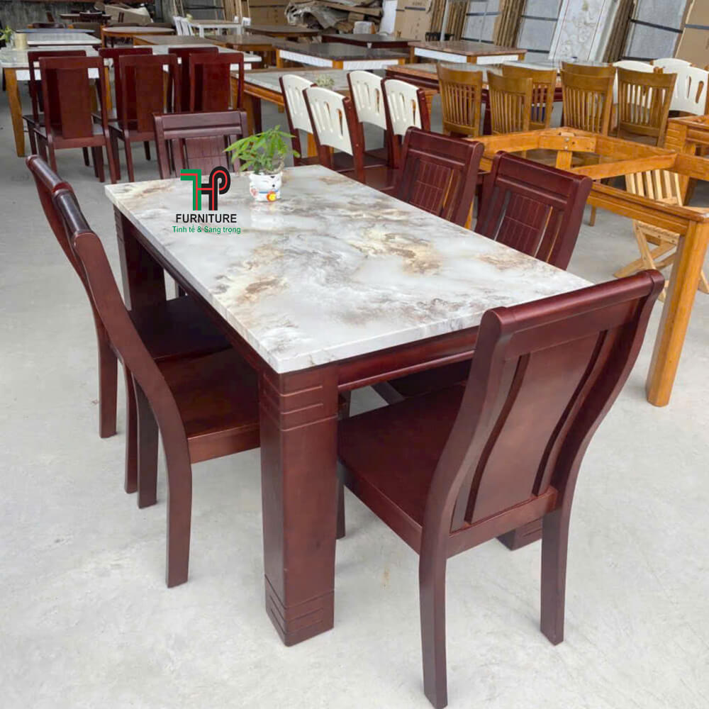 bộ bàn ăn gỗ mặt đá (1)